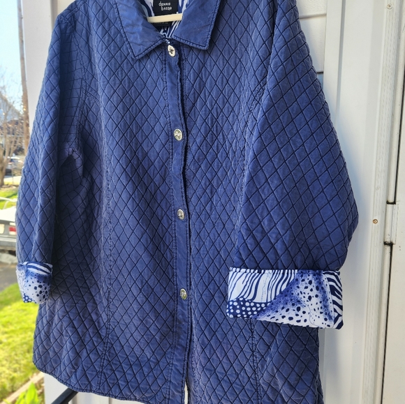 Dennis Basso Quilted Blue Silk Spring Jacket Coat 2X - Picture 8 of 9